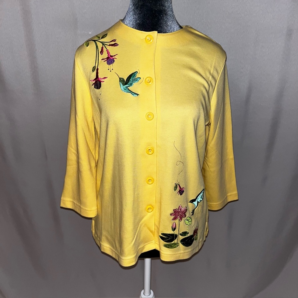 Breckenridge Yellow Long Sleeve Cardigan with Embroidered Design